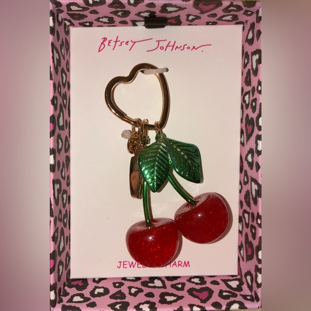 BETSEY JOHNSON Double Cherries Bag Purse Charm Keychain Viral TikTok YouTube NWT